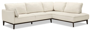 Sofa sectionnel de droite Gena de Cindy Crawford Home 2 pièces en tissu d’apparence lin avec pattes en bois - blanc coton