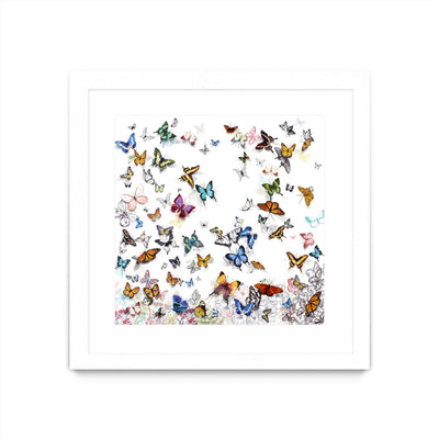 "Papillon" Matted and Framed White 36x36 Wall Art