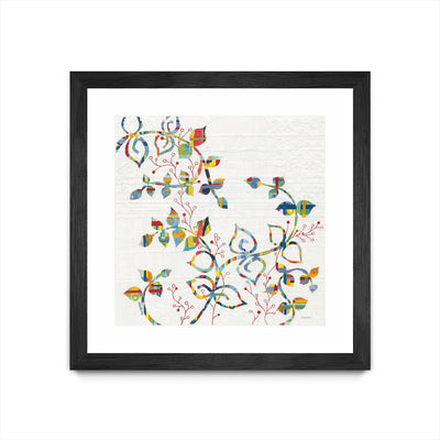 "Rainbow Vines With Berries" Matted and Framed Black 36x36 Wall Art