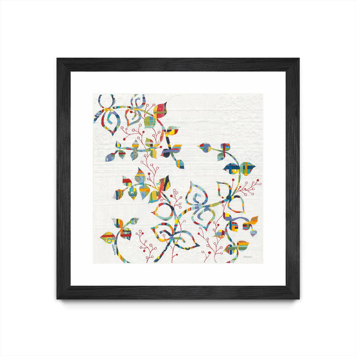 Œuvre d’art murale encadrée noire et mate « Rainbow Vines With Berries » 36 x 36