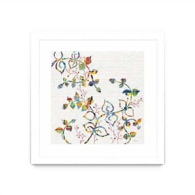 "Rainbow Vines With Berries" Matted and Framed White 36x36 Wall Art