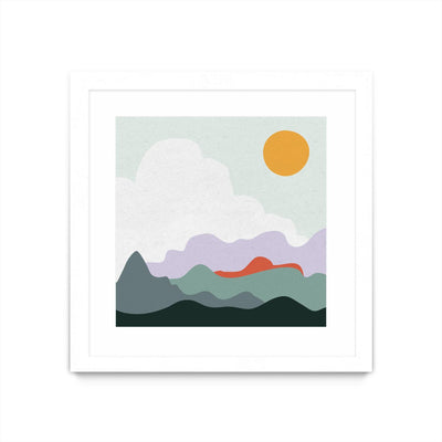 "Mountainous I" Matted and Framed White 30x30 Wall Art