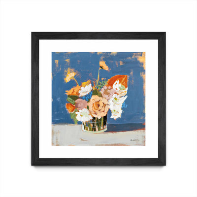 "Peach And White Bouquet" Matted and Framed Black 30x30 Wall Art