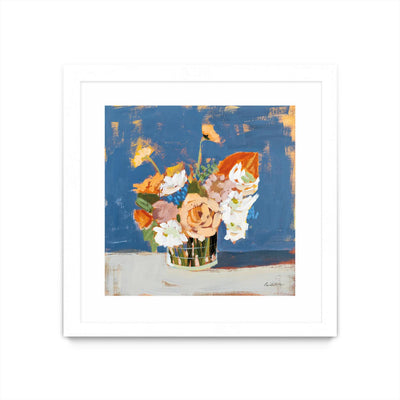 "Peach And White Bouquet" Matted and Framed White 36x36 Wall Art