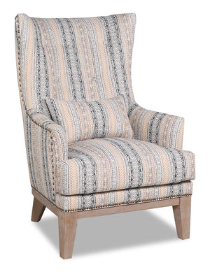 Fauteuil d’appoint Haden de 30 po en tissu avec base en bois et bordure de clous décoratifs - passages terreux multicolores