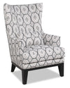 Fauteuil d’appoint Haden de 30 po en tissu avec base en bois et bordure de clous décoratifs - onyx multicolore