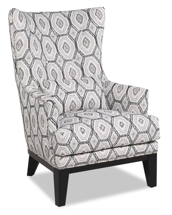 Fauteuil d’appoint Haden de 30 po en tissu avec base en bois et bordure de clous décoratifs - onyx multicolore