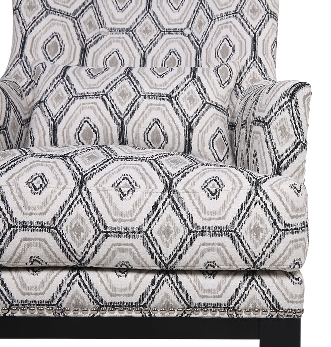 Fauteuil d’appoint Haden de 30 po en tissu avec base en bois et bordure de clous décoratifs - onyx multicolore