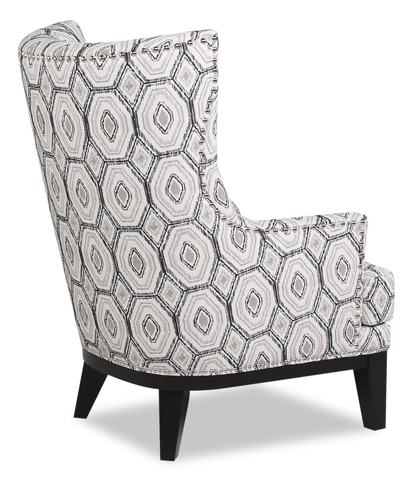Fauteuil d’appoint Haden de 30 po en tissu avec base en bois et bordure de clous décoratifs - onyx multicolore
