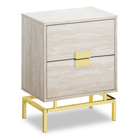 Table d’appoint Hanna de 18,25 po fini marbre avec 2 tiroirs - beige et dorée