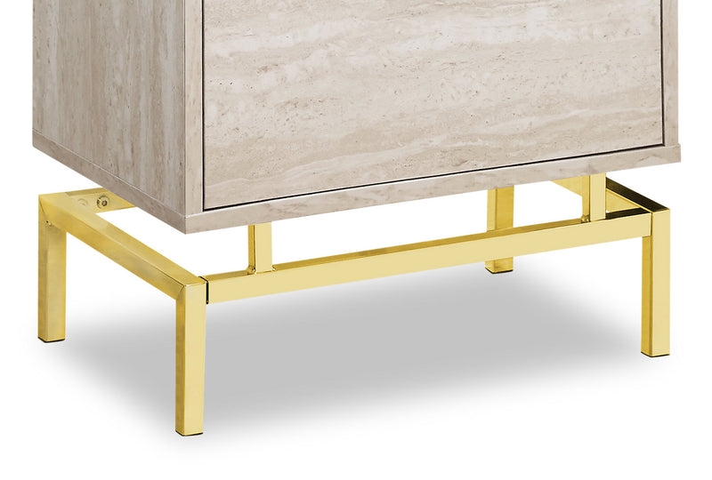 Table d’appoint Hanna de 18,25 po fini marbre avec 2 tiroirs - beige et dorée