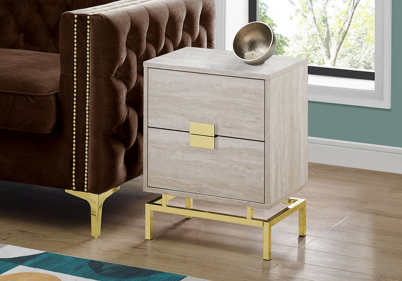 Table d’appoint Hanna de 18,25 po fini marbre avec 2 tiroirs - beige et dorée