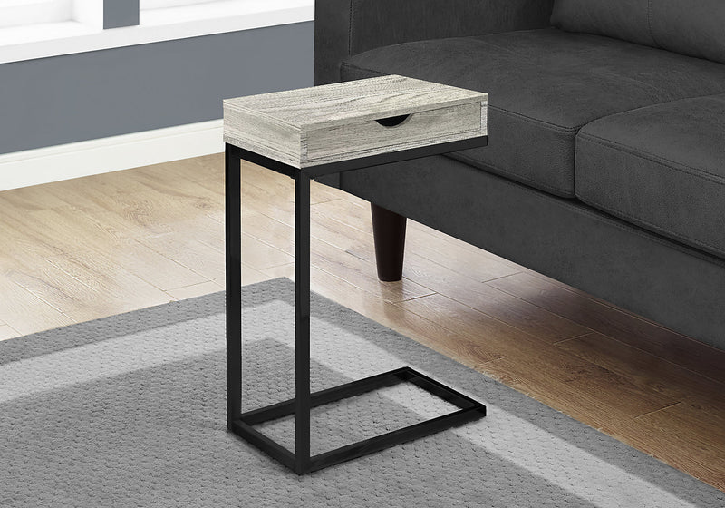 Table de fauteuil moderne Harper de 15,75 po avec rangement - grise avec pattes en métal noir