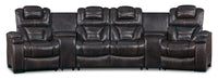Sofa sectionnel à inclinaison électrique Hugo 5 pièces en cuir véritable avec consoles de rangement et porte-gobelets - brun