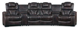 Sofa sectionnel à inclinaison électrique Hugo 5 pièces en cuir véritable avec consoles de rangement et porte-gobelets - brun