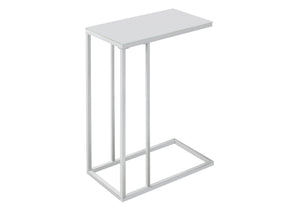 White Metal with Frosted Tempered Glass Accent Table|Table d’appoint en métal blanc avec verre trempé givré|D90FPV20
