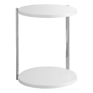 Table d’appoint métal chromé et blanc lustré