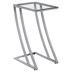 Table d’appoint en métal argenté avec verre trempé