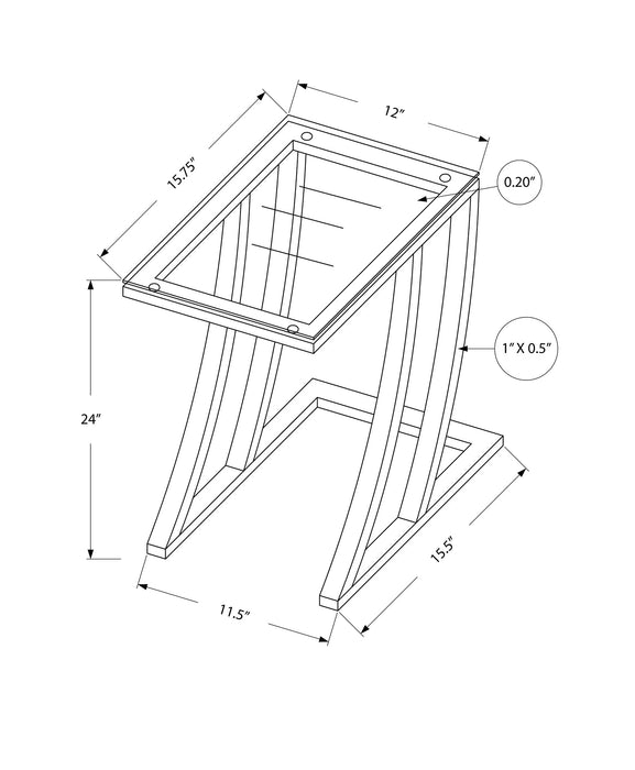Table d’appoint en métal argenté avec verre trempé