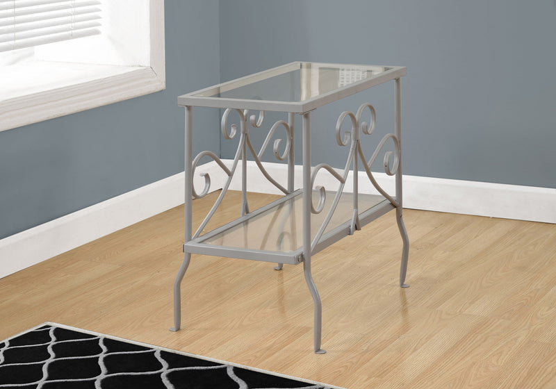 Table d’appoint en métal argenté avec verre trempé