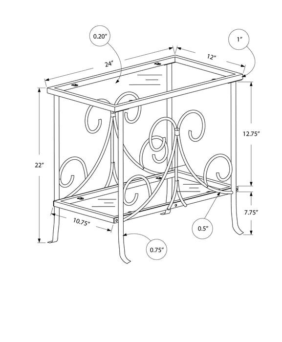 Table d’appoint en métal argenté avec verre trempé
