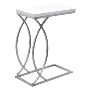 Table d’appoint métal chromé et blanc lustré