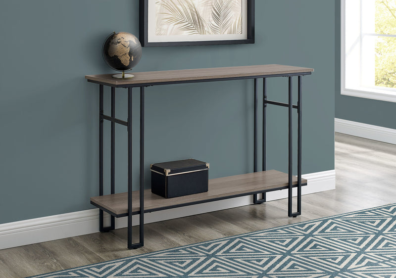 Console en métal noir et d’apparence bois taupe foncé