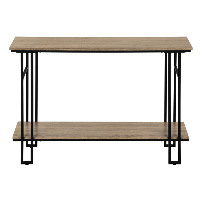 Console en métal noir et d’apparence bois taupe foncé