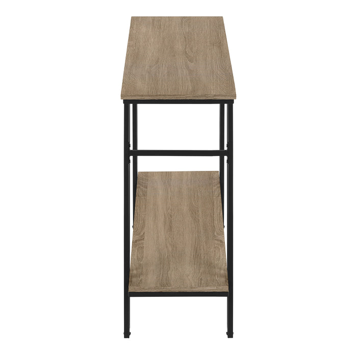 Console en métal noir et d’apparence bois taupe foncé