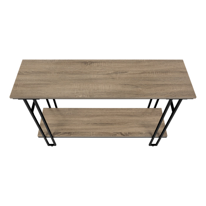 Console en métal noir et d’apparence bois taupe foncé