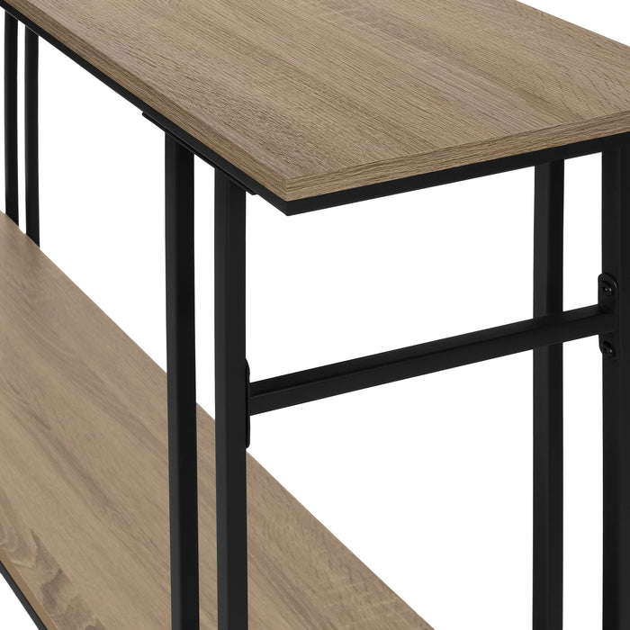 Console en métal noir et d’apparence bois taupe foncé