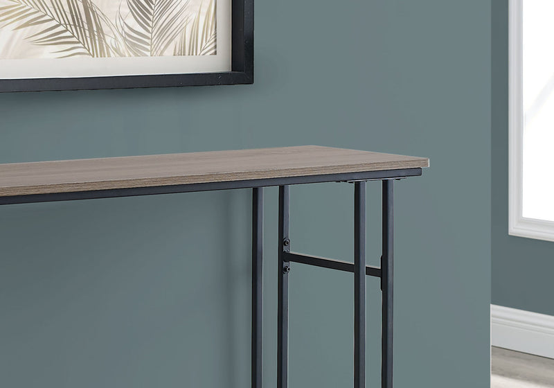 Console en métal noir et d’apparence bois taupe foncé