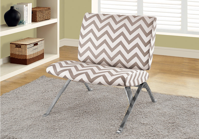 Fauteuil d’appoint métal chromé avec motif de chevron taupe foncé
