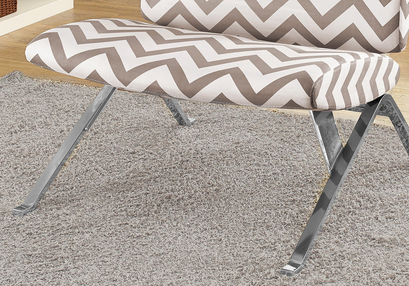 Fauteuil d’appoint métal chromé avec motif de chevron taupe foncé