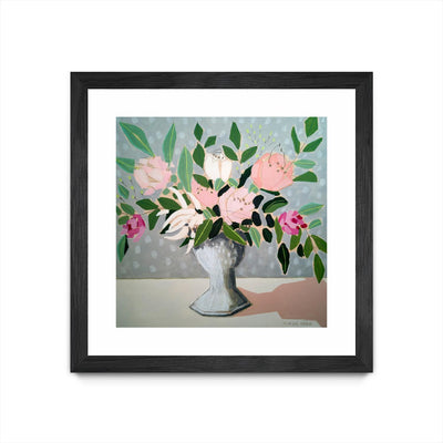 "Spring Florals 1" Matted and Framed Black 36x36 Wall Art