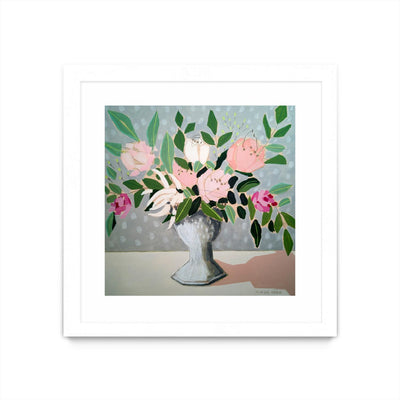 "Spring Florals 1" Matted and Framed White 30x30 Wall Art