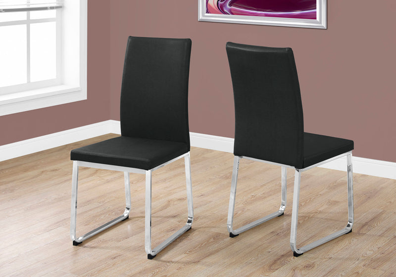 Chaise de salle à manger chrome et apparence cuir noir, 2 pièces