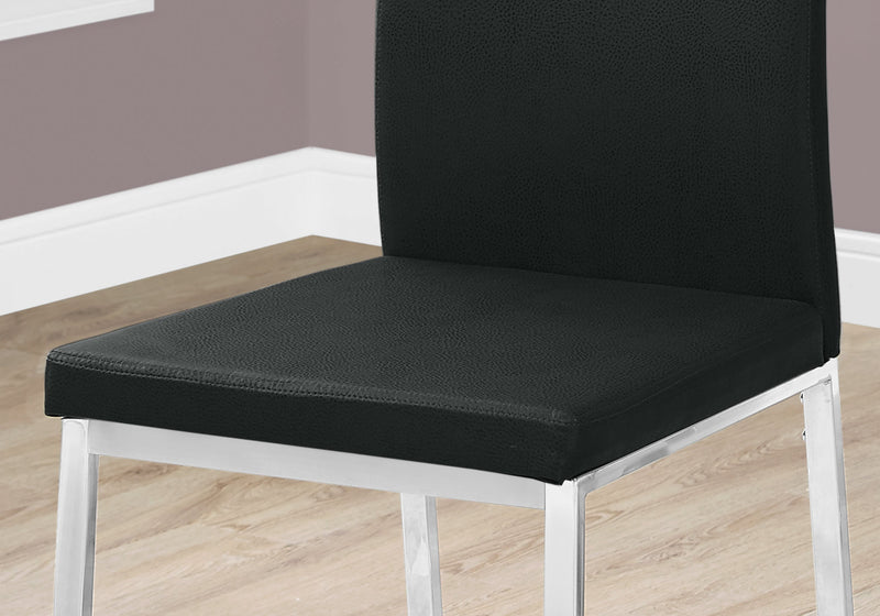 Chaise de salle à manger chrome et apparence cuir noir, 2 pièces