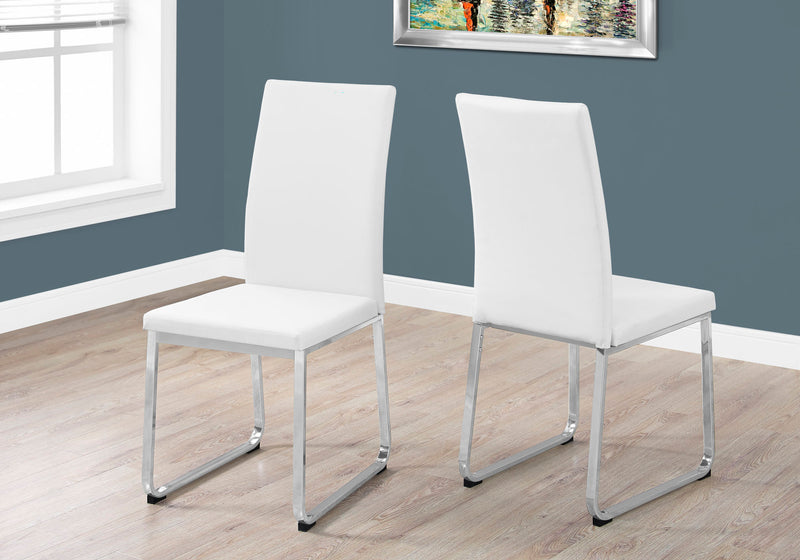 Chaise de salle à manger chrome et apparence cuir blanc, 2 pièces