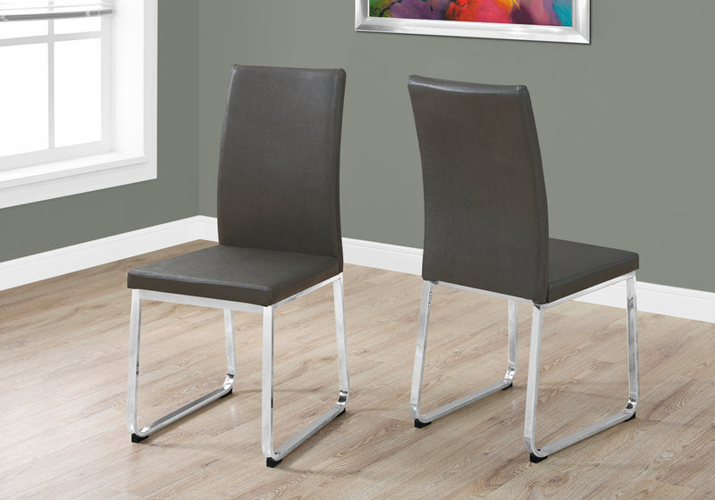 Chaise de salle à manger chrome et apparence cuir gris, 2 pièces