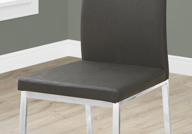 Chaise de salle à manger chrome et apparence cuir gris, 2 pièces