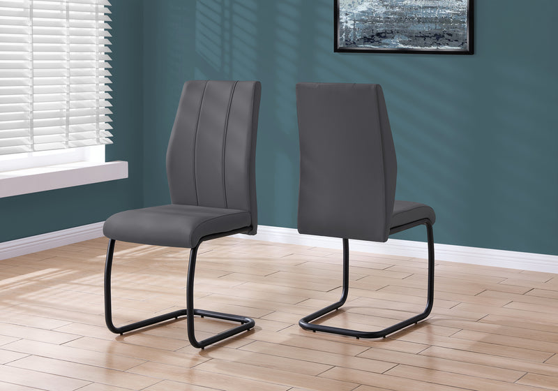 Chaise de salle à manger métal et d’apparence cuir gris, 2 pièces 