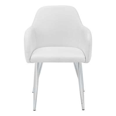 Set Of 2 White Leather-look Chrome Metal Dining Chair
