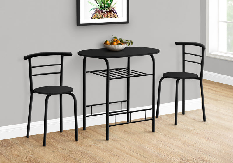 Ensemble de salle à manger à dessus noir et métal noir, 3 pièces