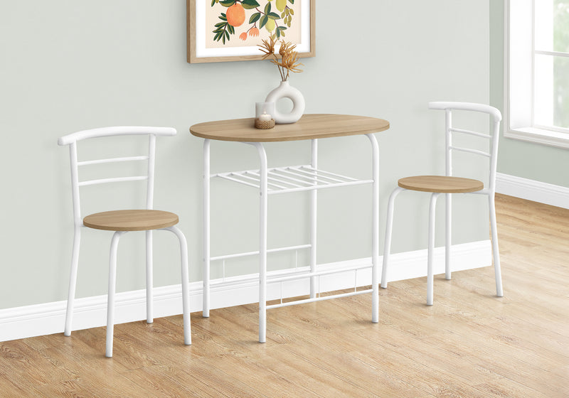 Ensemble de salle à manger à dessus naturel et métal blanc, 3 pièces