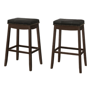 Tabouret bar espresso avec laiton et apparence cuir noir, ensemble de 2