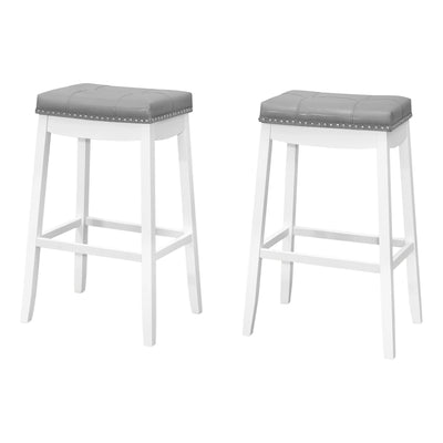 Set Of 2 White Grey Leather-look Silver Barstool