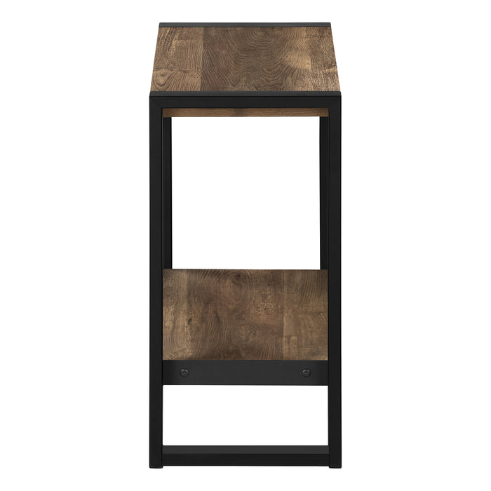 Table d'appoint en métal noir et d’apparence bois recyclé brun