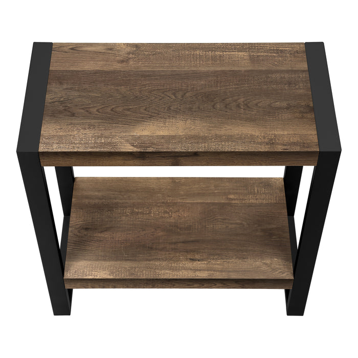 Table d'appoint en métal noir et d’apparence bois recyclé brun