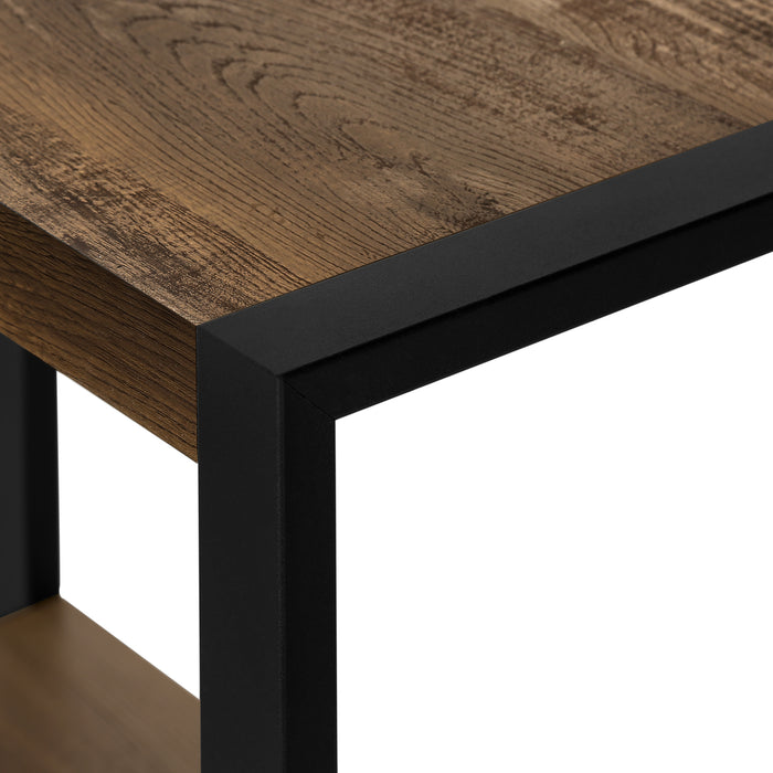 Table d'appoint en métal noir et d’apparence bois recyclé brun
